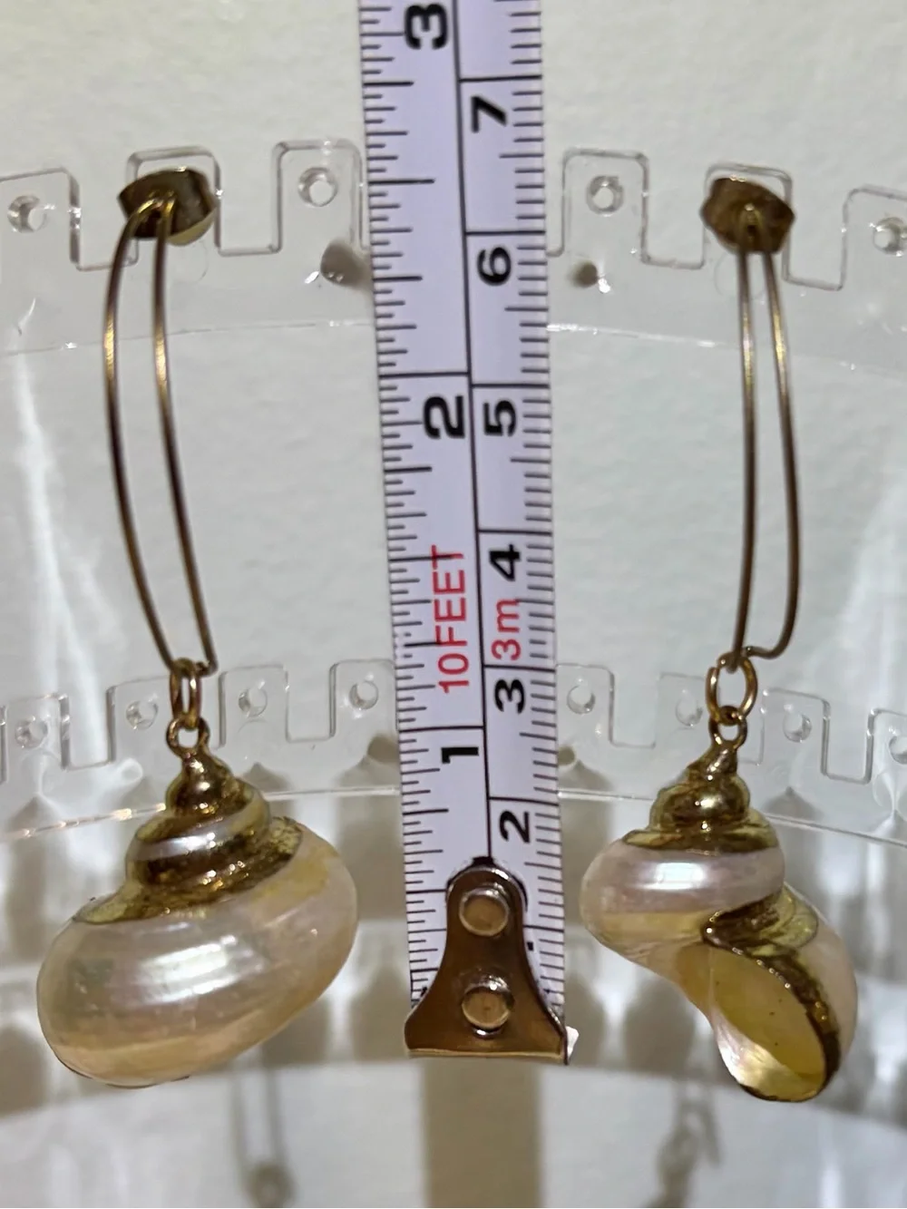 Goldtone & Pearlized SeaShell Drop Hoop Pierced Earrings
